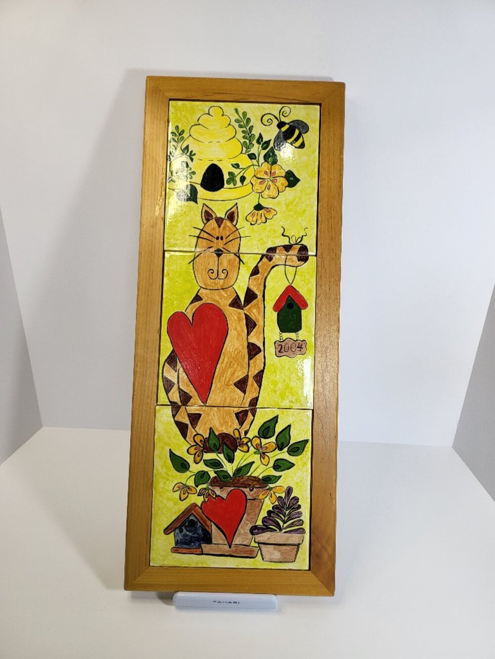 Vintage Patty Boothe Whimsical Cat Ceramic‎ Tile Mural – Folk Art Wall Decor